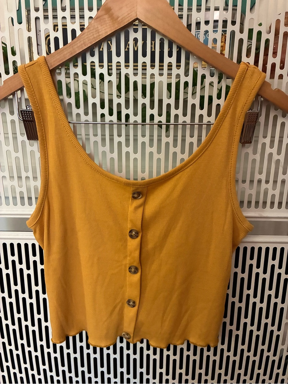 Live In The Moment Mustard Button-Front Ribbed Tank Top - Women